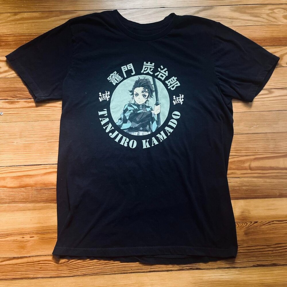 Demon Slayer Anime Tanjiro Kamado Size Medium Double Stitch Black Tee